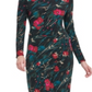 Vestido feminino Tommy Hilfiger com estampa floral e manga comprida, gola canoa, preto, tamanho 14