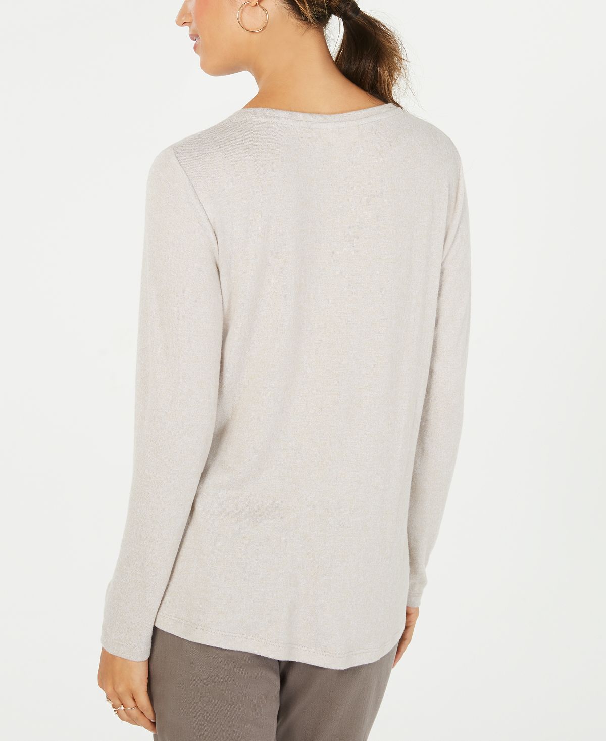 Blusa feminina de manga comprida e decote redondo Style &amp; Co - marrom, tamanho pequeno