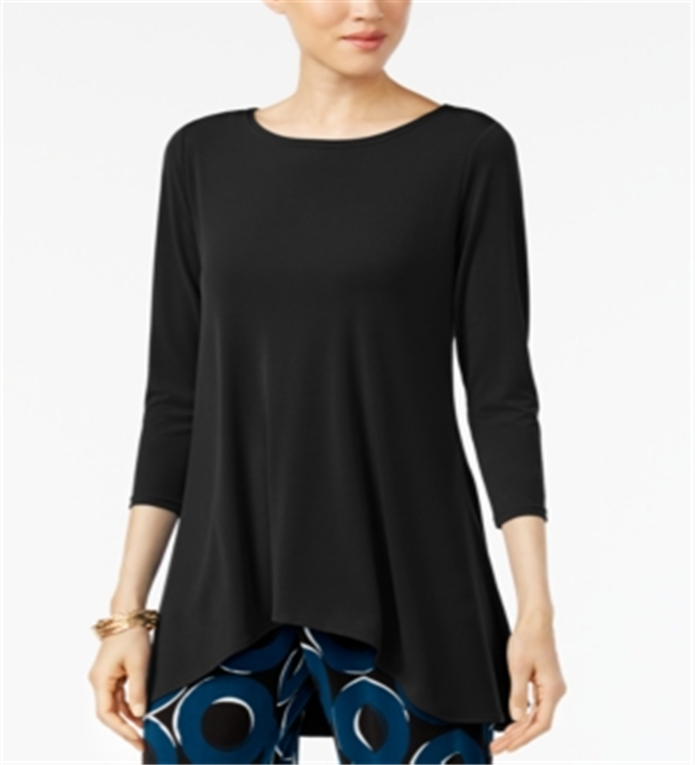 Blusa feminina Alfani com manga 3/4 profunda, preta, tamanho pequeno