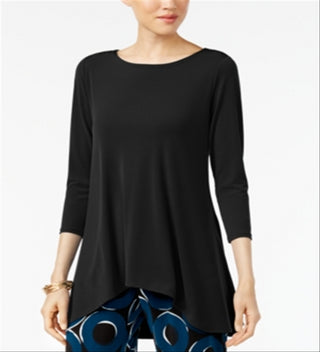 Blusa feminina Alfani com manga 3/4 profunda, preta, tamanho pequeno