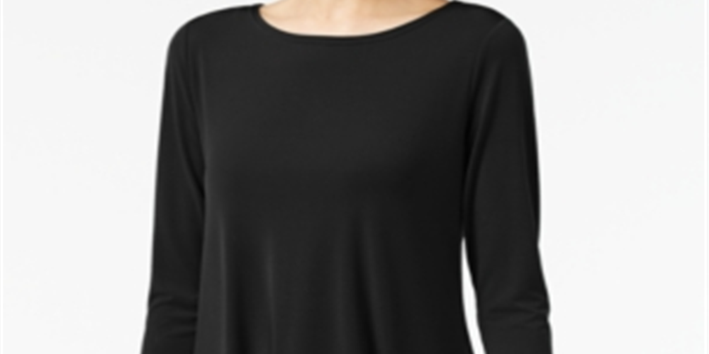 Blusa feminina Alfani com manga 3/4 profunda, preta, tamanho pequeno