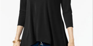 Blusa feminina Alfani com manga 3/4 profunda, preta, tamanho pequeno