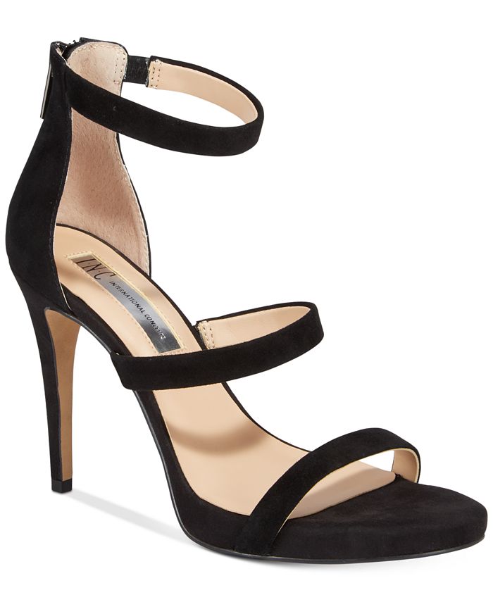INC International Concepts Sapatos Sadiee de couro femininos, bico aberto, camurça, preto, tamanho 8,5 M