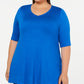 Camiseta feminina Alfani Plus com decote em V e alças largas, azul, tamanho 1X