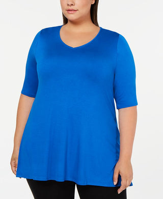 Camiseta feminina Alfani Plus com decote em V e alças largas, azul, tamanho 1X