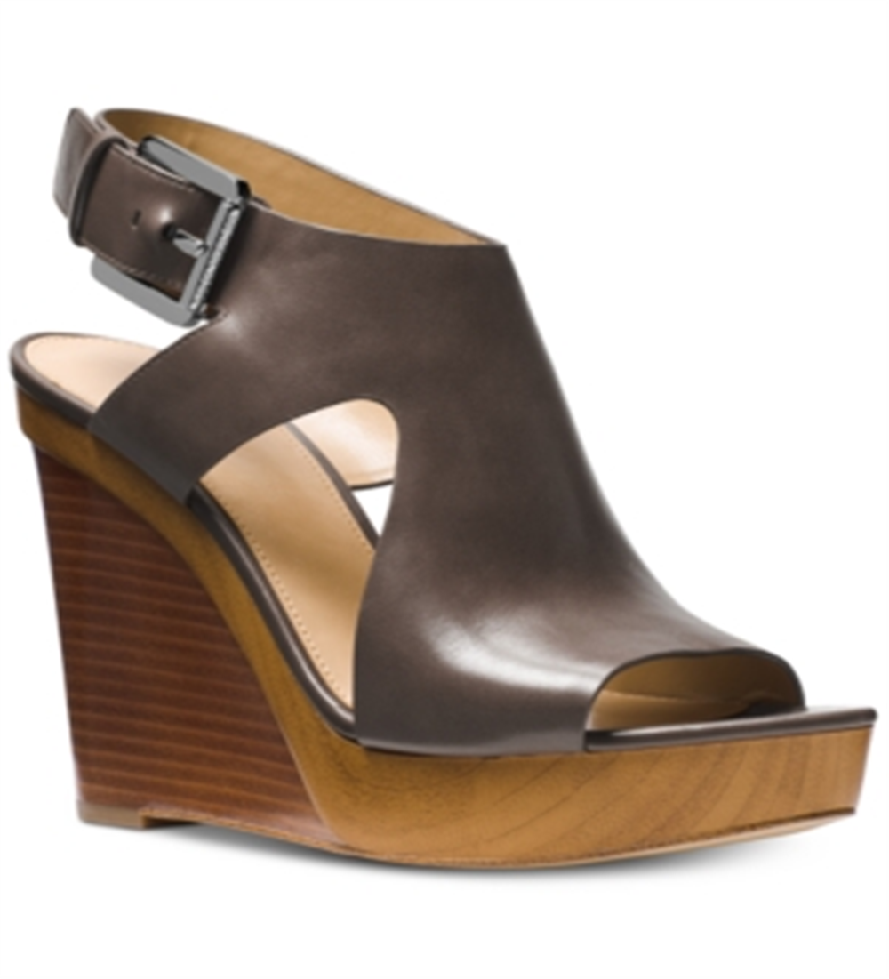 Sandálias femininas Michael Kors Josephine Leather Platform Wedge, cinza, tamanho 9,5