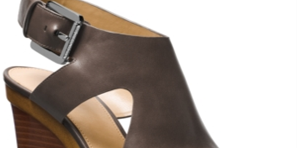 Sandálias femininas Michael Kors Josephine Leather Platform Wedge, cinza, tamanho 9,5