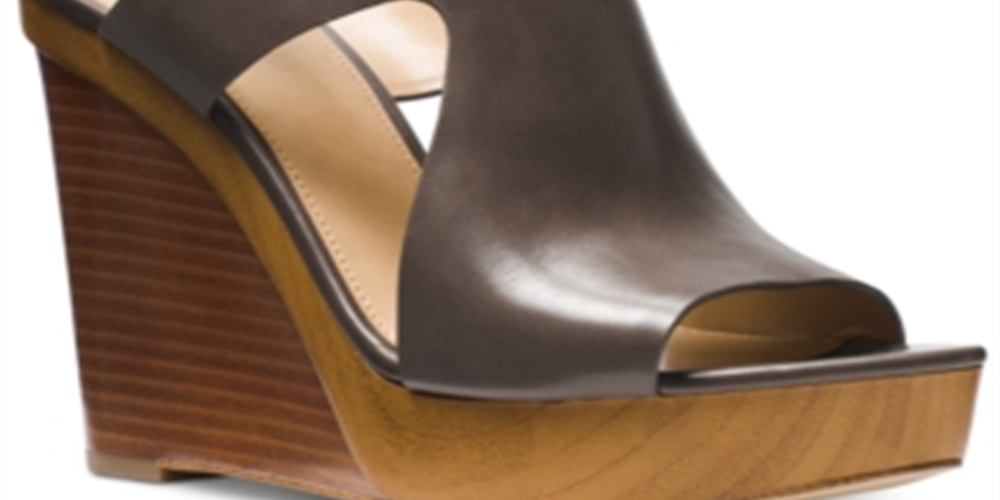 Sandálias femininas Michael Kors Josephine Leather Platform Wedge, cinza, tamanho 9,5