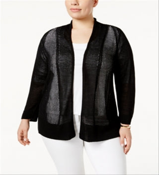 Cardigan leve feminino Alfani com ponto misto, preto, tamanho 2X