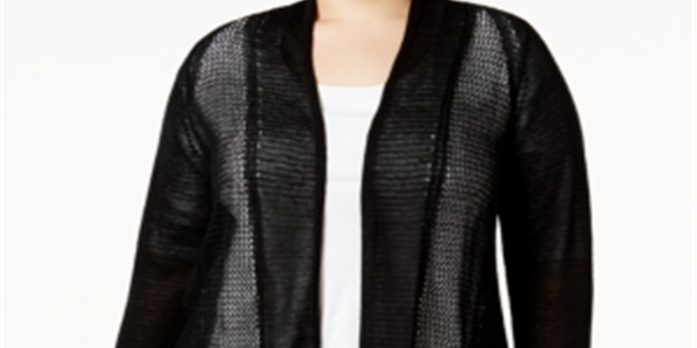 Cardigan leve feminino Alfani com ponto misto, preto, tamanho 2X