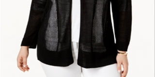 Cardigan leve feminino Alfani com ponto misto, preto, tamanho 2X
