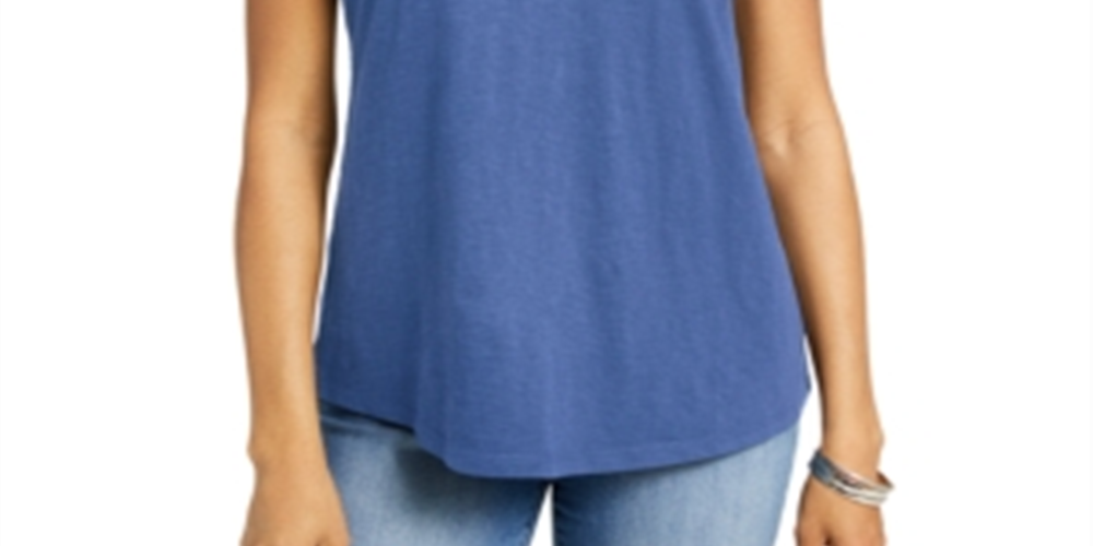 Camiseta feminina de algodão com recorte Charter Club, azul, tamanho X-S