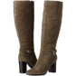 Botas de salto alto de couro Bandolino femininas com fivela e salto alto de metal, biqueira amendoada Bilya, salto bloco com zíper, tamanho 9,5 M