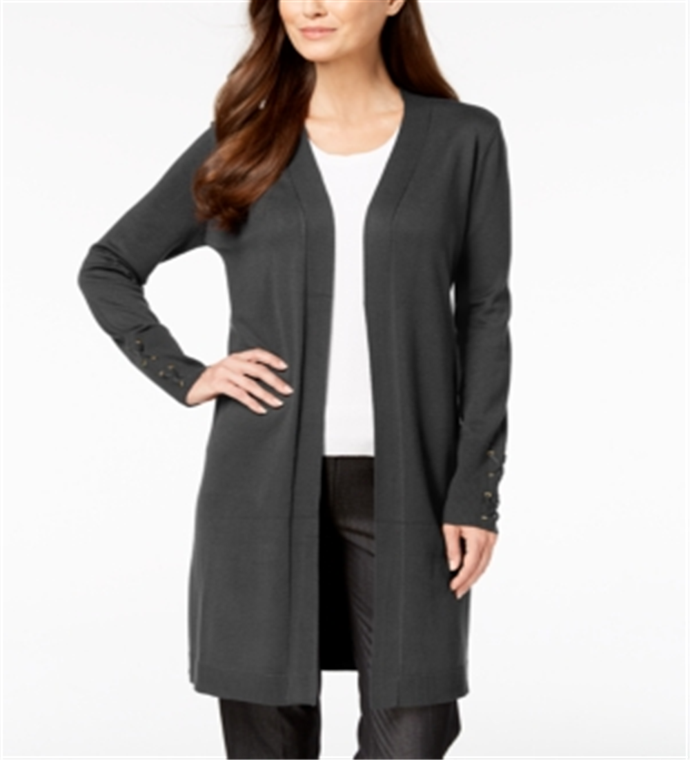 Cardigan feminino com mangas atadas JM Collection, cinza, tamanho X-S