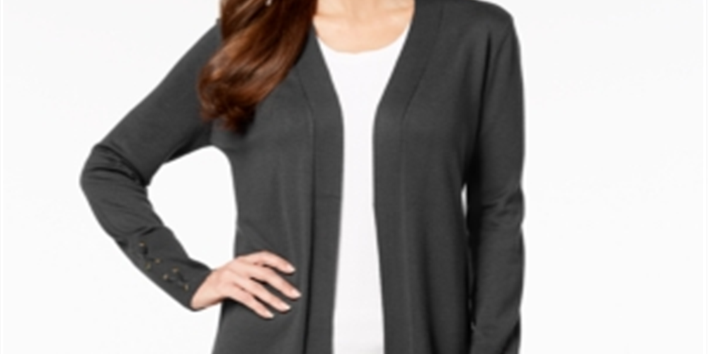 Cardigan feminino com mangas atadas JM Collection, cinza, tamanho X-S