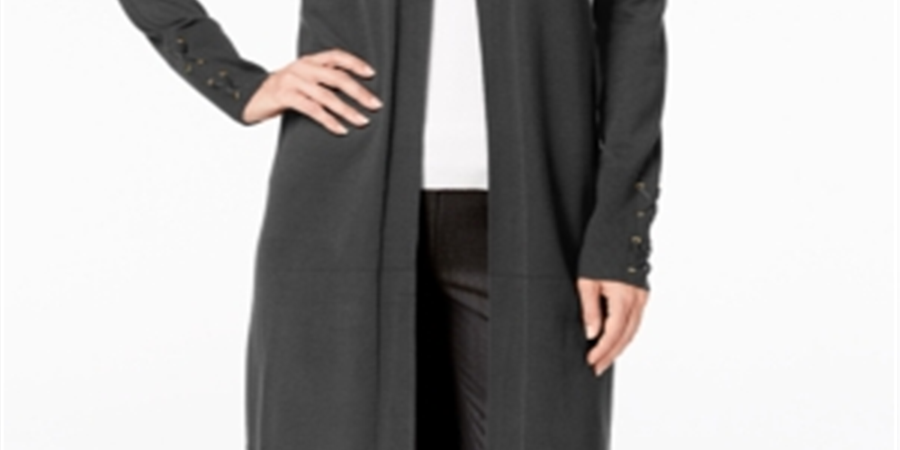 Cardigan feminino com mangas atadas JM Collection, cinza, tamanho X-S