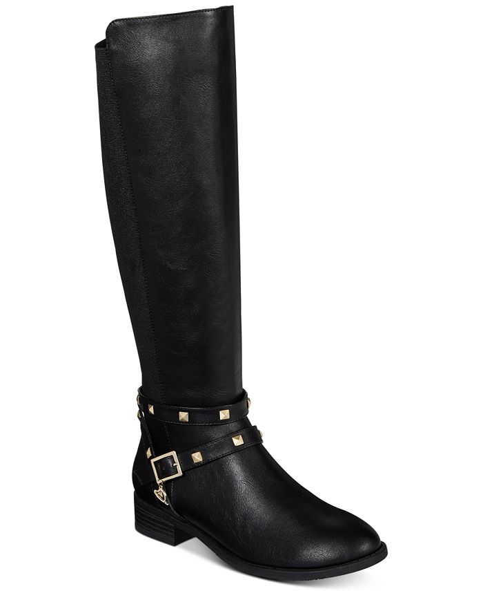 Botas de montaria altas Thalia Sodi Vallie de couro sintético femininas, pretas, tamanho 5 M