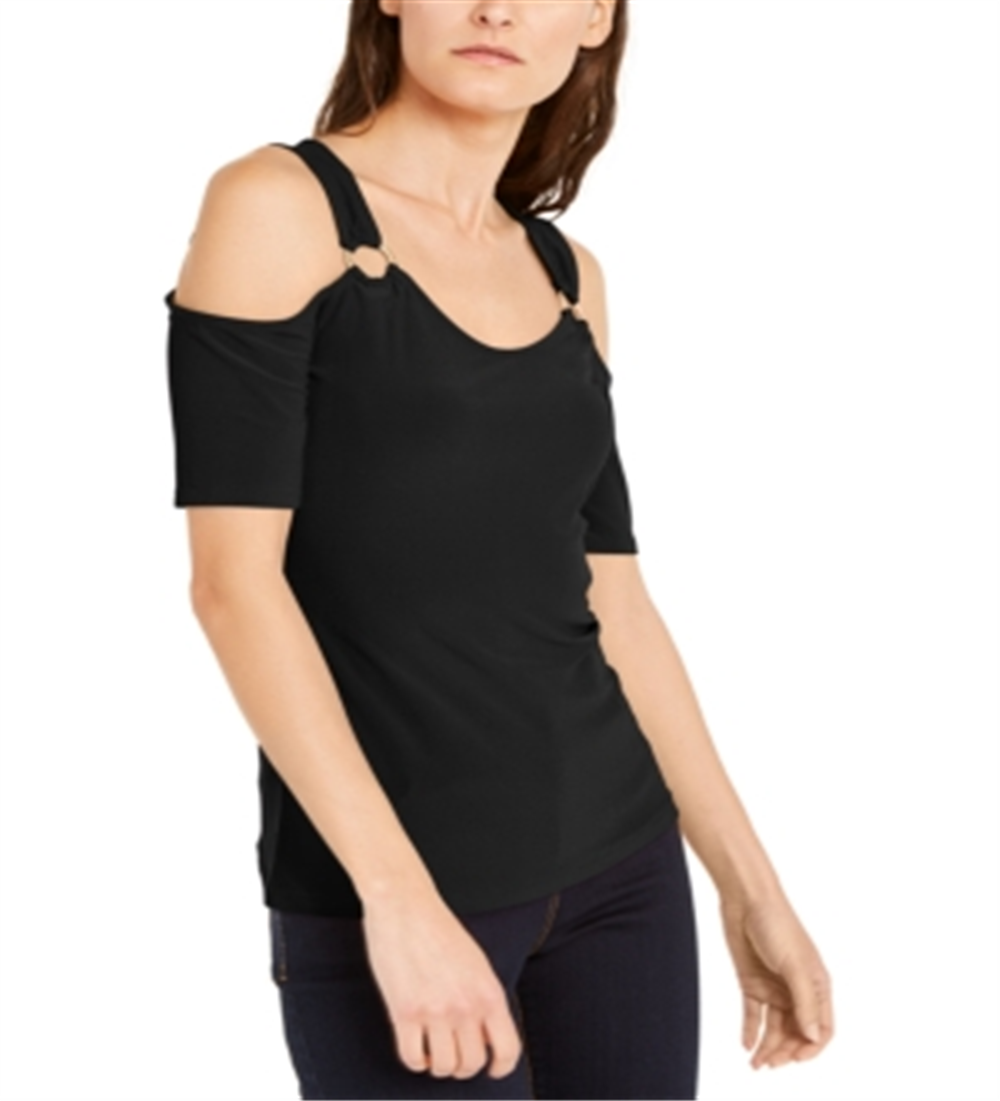 INC International Concepts Top feminino com alças finas e ombros de fora, preto, tamanho pequeno