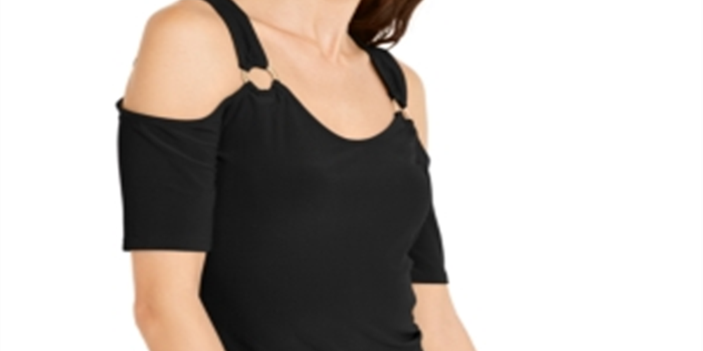 INC International Concepts Top feminino com alças finas e ombros de fora, preto, tamanho pequeno