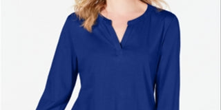 Charter Club Supima Cotton Blusa Feminina Gola Dividida Azul Tamanho X-G