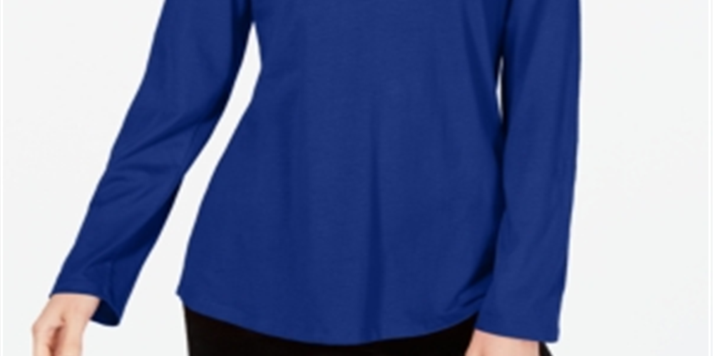 Charter Club Supima Cotton Blusa Feminina Gola Dividida Azul Tamanho X-G