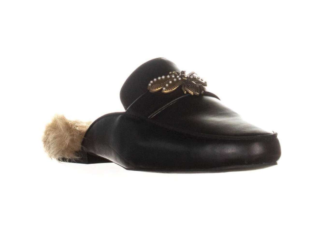 Mules femininas de couro Gannie da INC International Concepts, bico fechado, pretas, tamanho 6,5 M