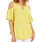 JM Collection Top feminino com recorte e ombros descobertos, amarelo, tamanho XX-G