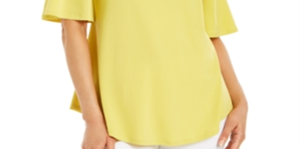 JM Collection Top feminino com recorte e ombros descobertos, amarelo, tamanho XX-G