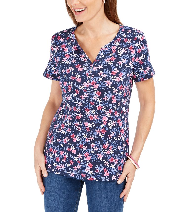 Karen Scott Blusa Henley Estampada Feminina Azul Tamanho P