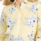 Camisa feminina Charter Club com estampa floral e mistura de linho, amarela, tamanho pequeno