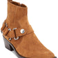 Botas femininas DKNY Mina acolchoadas, bico quadrado, salto bloco, zíper, couro, marrom, tamanho 9 M