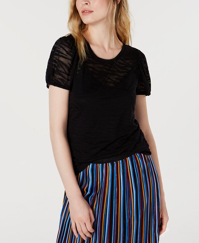 Blusa feminina de gola redonda INC International Concepts, preta, tamanho médio