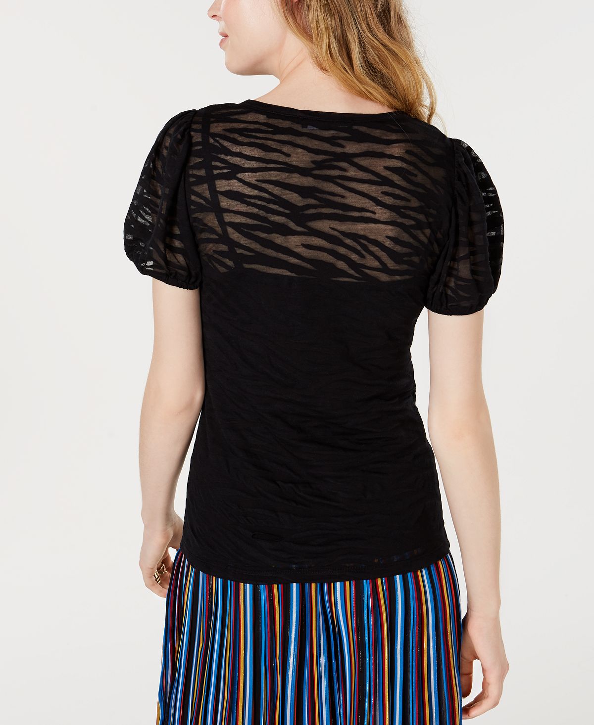 Blusa feminina de gola redonda INC International Concepts, preta, tamanho médio