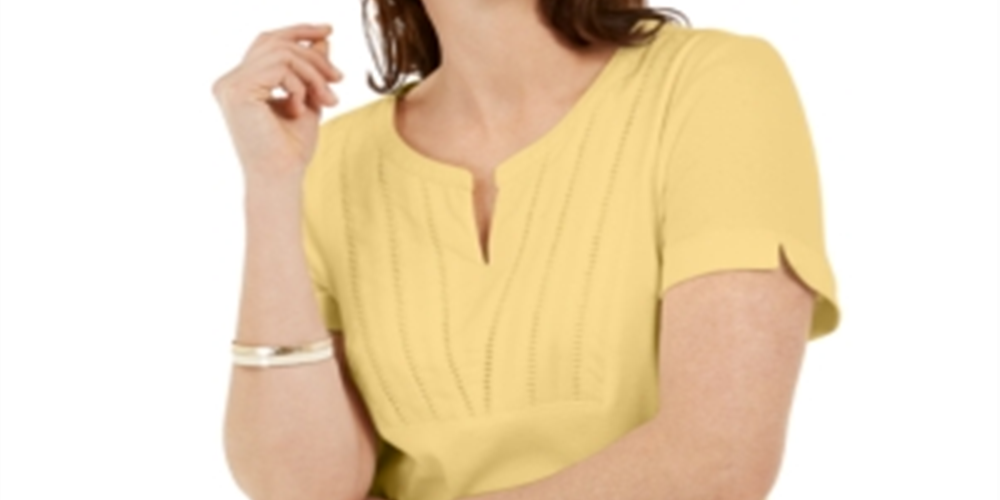 Karen Scott Blusa Feminina com Decote Redondo e Manga Curta Amarela Tamanho Médio