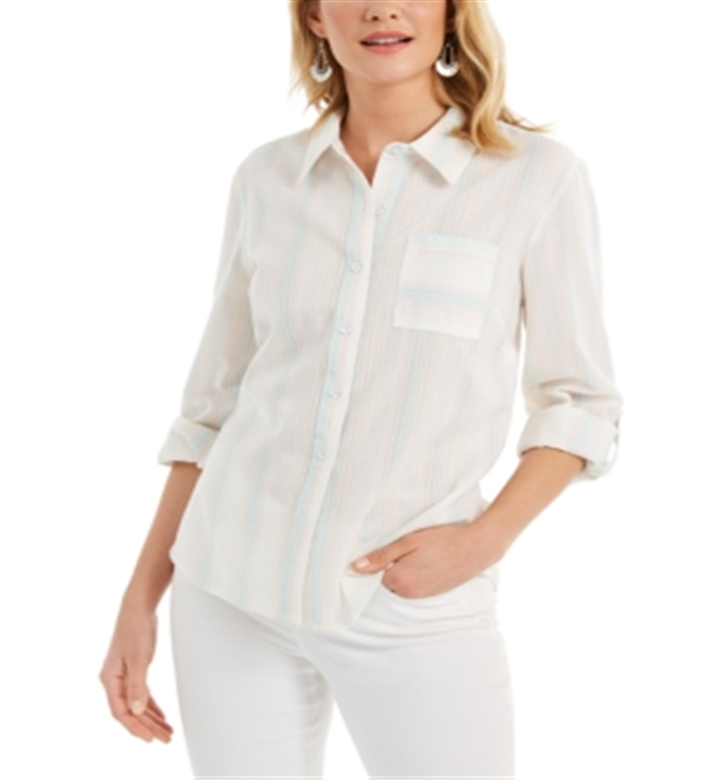 Blusa listrada com aba dobrada estilo &amp; co feminina rosa tamanho pequeno pequeno