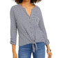 Camisa feminina de algodão listrada com amarração frontal, preta, tamanho pequeno S, da Style &amp; Co