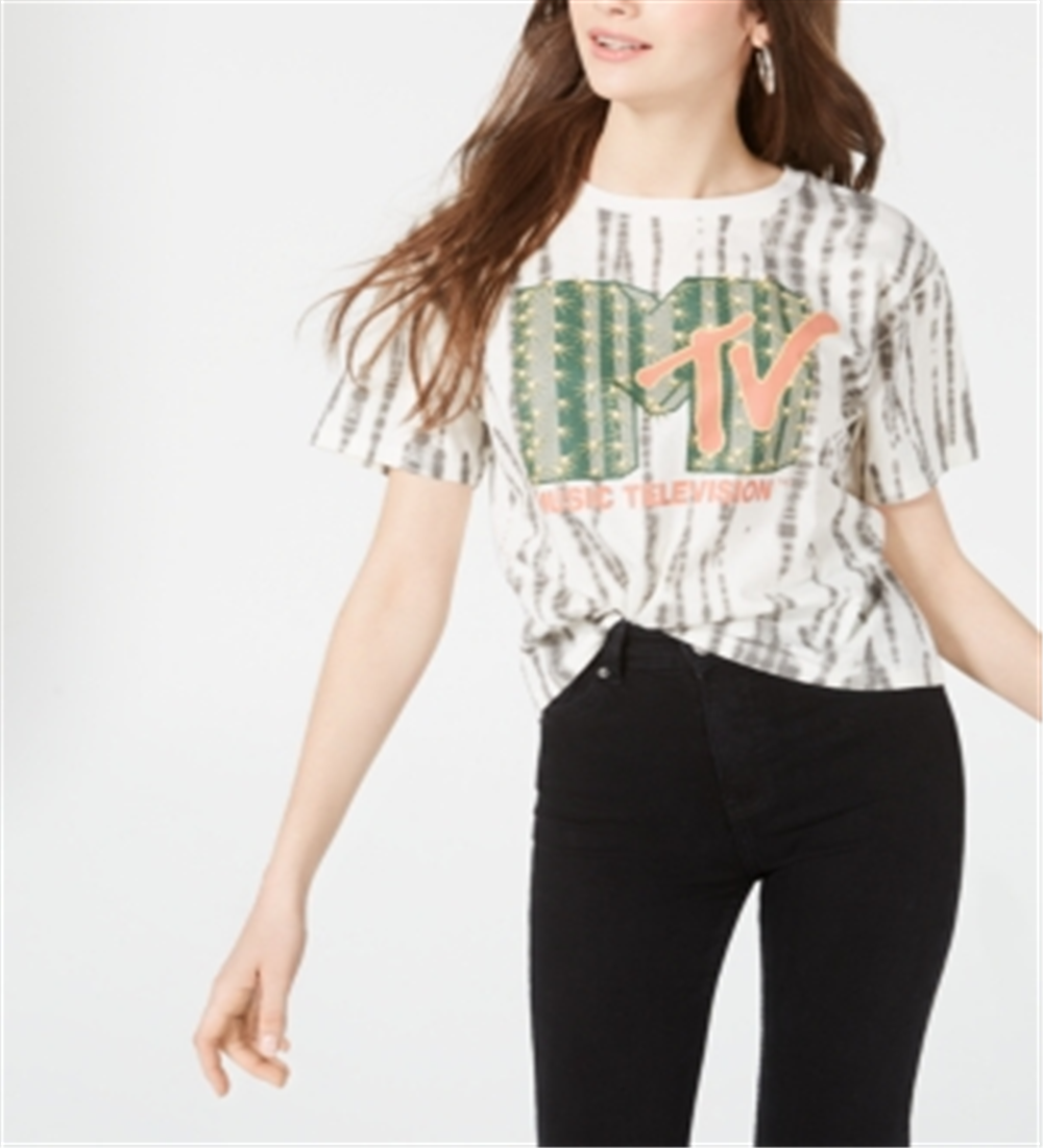 Camiseta cropped estampada MTV Love Tribe Juniors, tamanho P, branca de neve