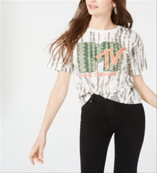 Camiseta cropped estampada MTV Love Tribe Juniors, tamanho P, branca de neve