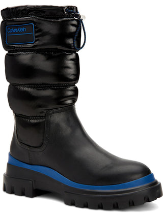 Botas de neve femininas Calvin Klein resistentes à água com bico redondo, pretas, tamanho 11 M