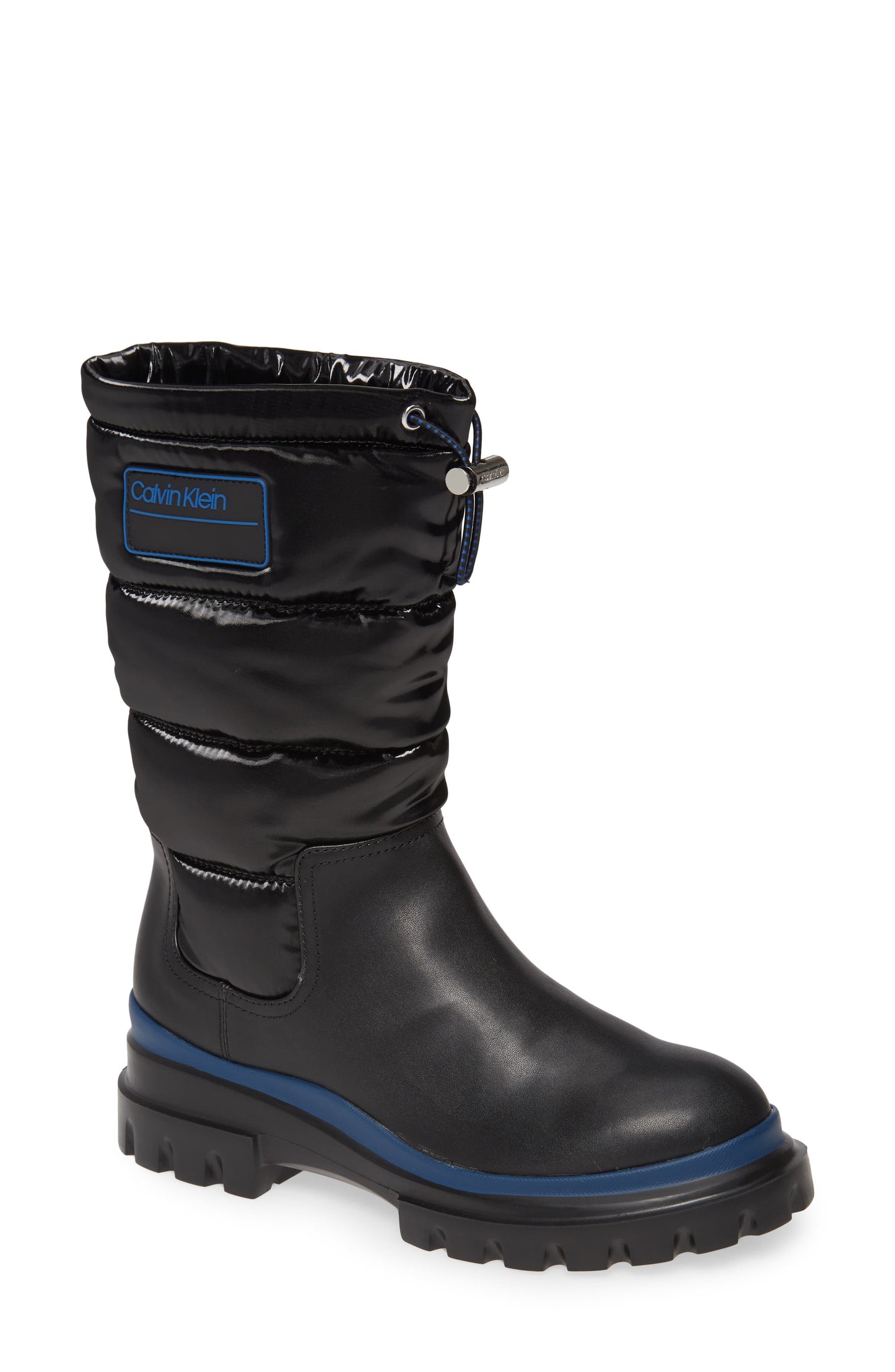 Botas de neve femininas Calvin Klein resistentes à água com bico redondo, pretas, tamanho 11 M