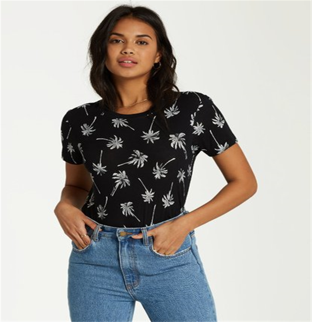 Blusa feminina Billabong Palm Tree New Soul Babe Crewneck preta, tamanho M