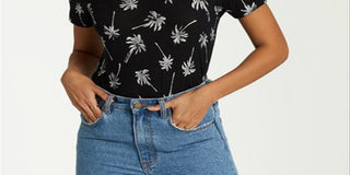 Blusa feminina Billabong Palm Tree New Soul Babe Crewneck preta, tamanho M