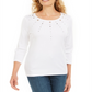 Karen Scott Top Feminino de Algodão com Ilhós e Enfeites Branco Tamanho X-S