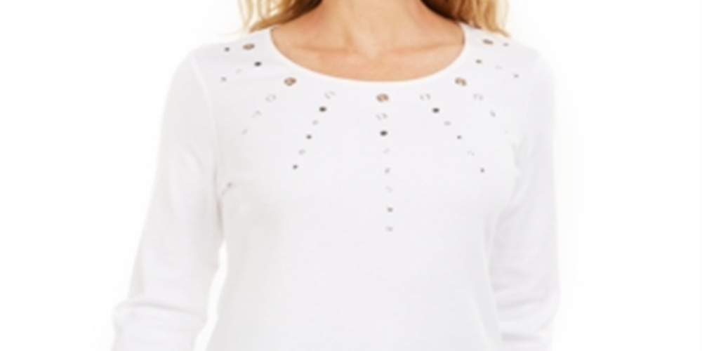 Karen Scott Top Feminino de Algodão com Ilhós e Enfeites Branco Tamanho X-S
