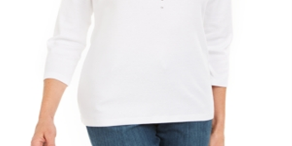 Karen Scott Top Feminino de Algodão com Ilhós e Enfeites Branco Tamanho X-S