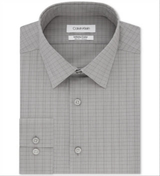 Camisa social masculina Calvin Klein Infinite Color Slim Fit, sem passar, com estampa xadrez elástica, tamanho cinza, 18x34x35