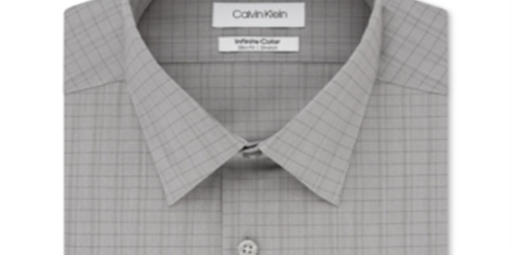 Camisa social masculina Calvin Klein Infinite Color Slim Fit, sem passar, com estampa xadrez elástica, tamanho cinza, 18x34x35