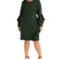 Vestido de coquetel feminino Rachel Roy com babados, manga sino, decote joia, comprimento até o joelho, verde, tamanho 18W