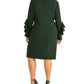 Vestido de coquetel feminino Rachel Roy com babados, manga sino, decote joia, comprimento até o joelho, verde, tamanho 18W