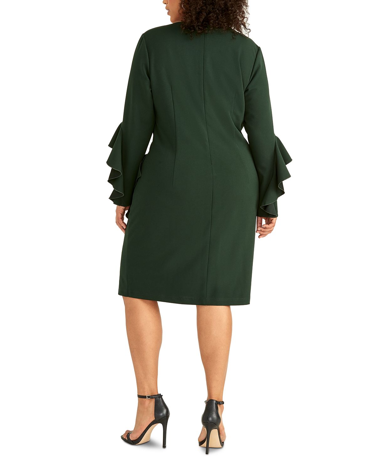 Vestido de coquetel feminino Rachel Roy com babados, manga sino, decote joia, comprimento até o joelho, verde, tamanho 18W